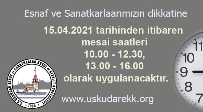 Kooperatifimiz Mesai Saatleri