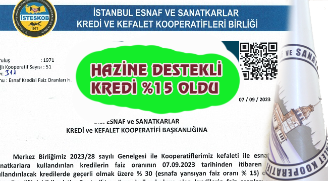 Hazine Destekli Kredi %15 çıktı